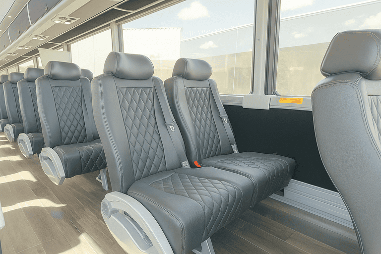 interior of Bellflower Coach Bus Service charter bus