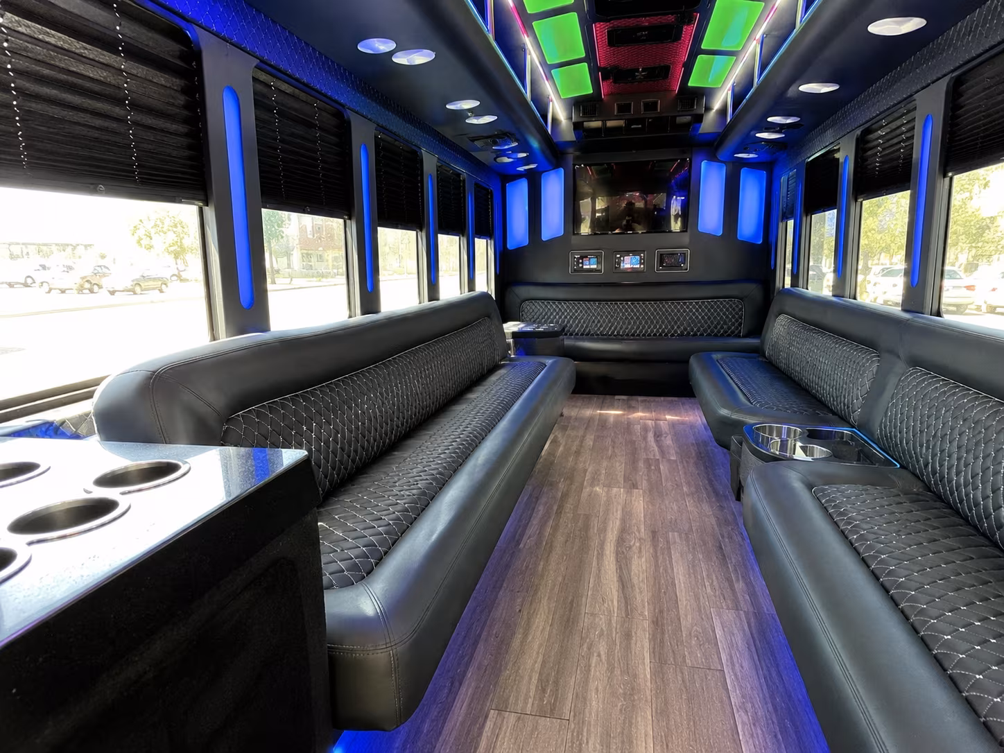bellflower 15 passenger party bus inside