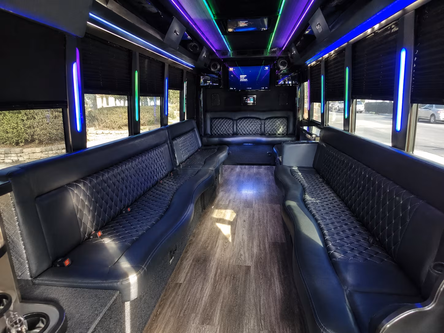 bellflower 15 passenger party bus interior