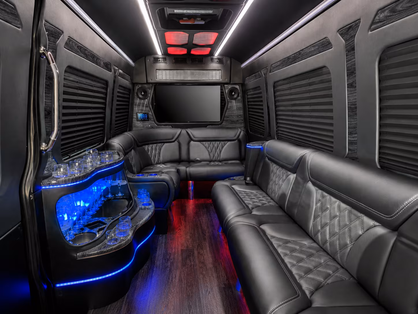 bellflower 18 passenger party bus inside