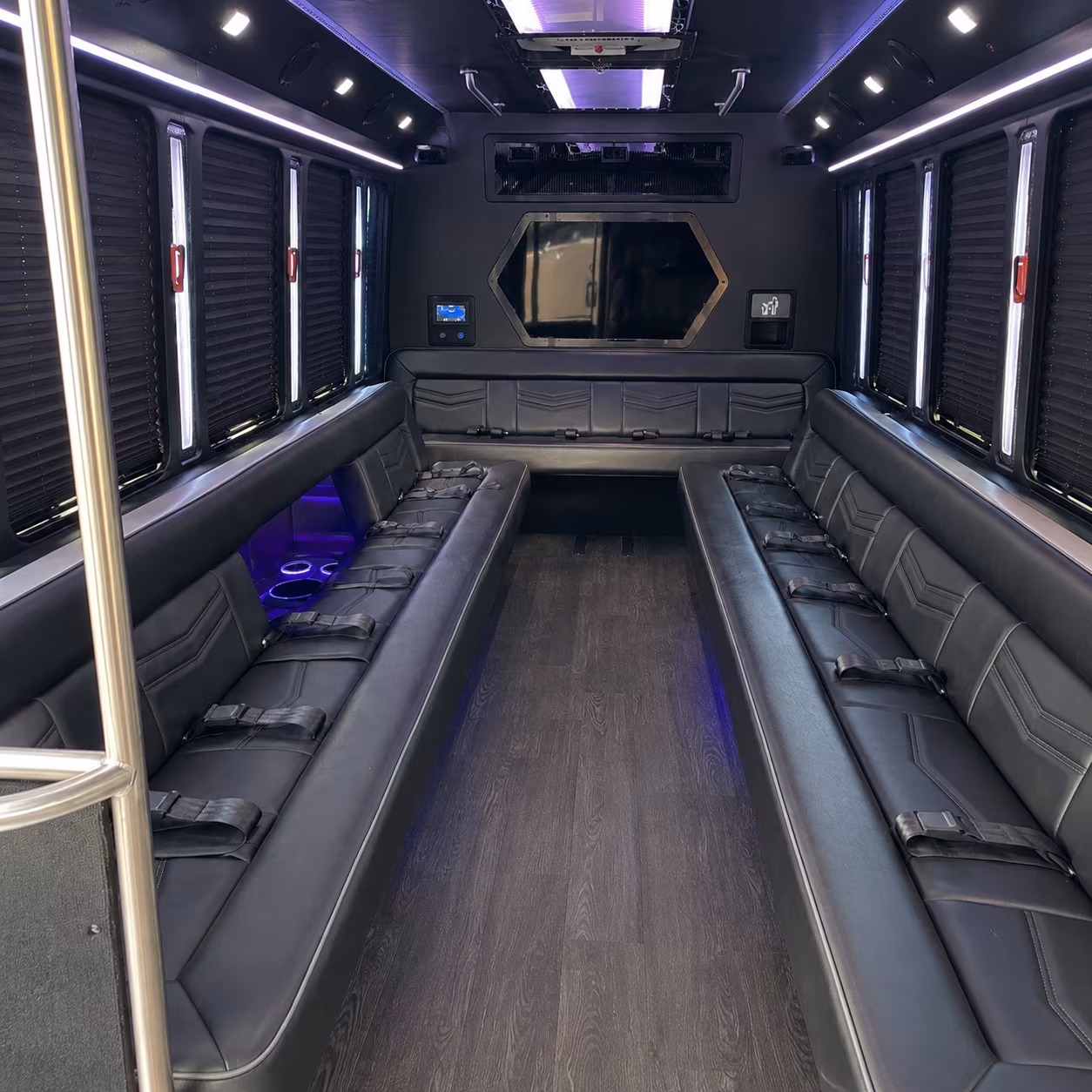 bellflower 18 passenger party bus interior
