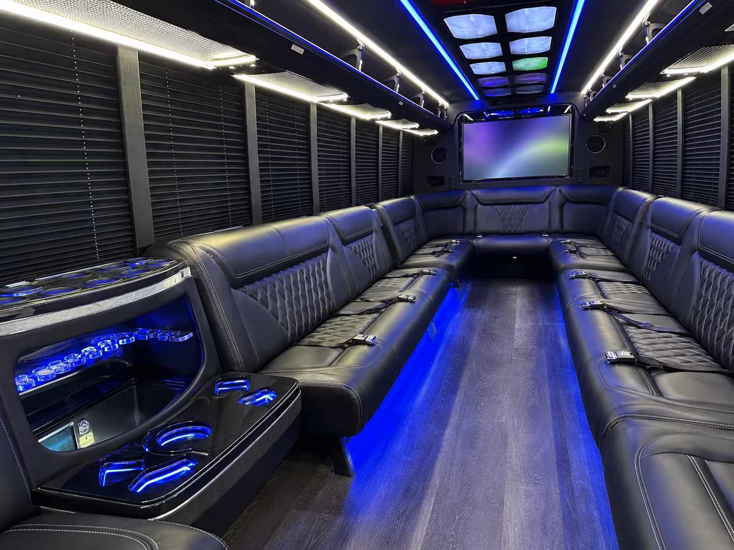 bellflower 20 passenger party bus inside