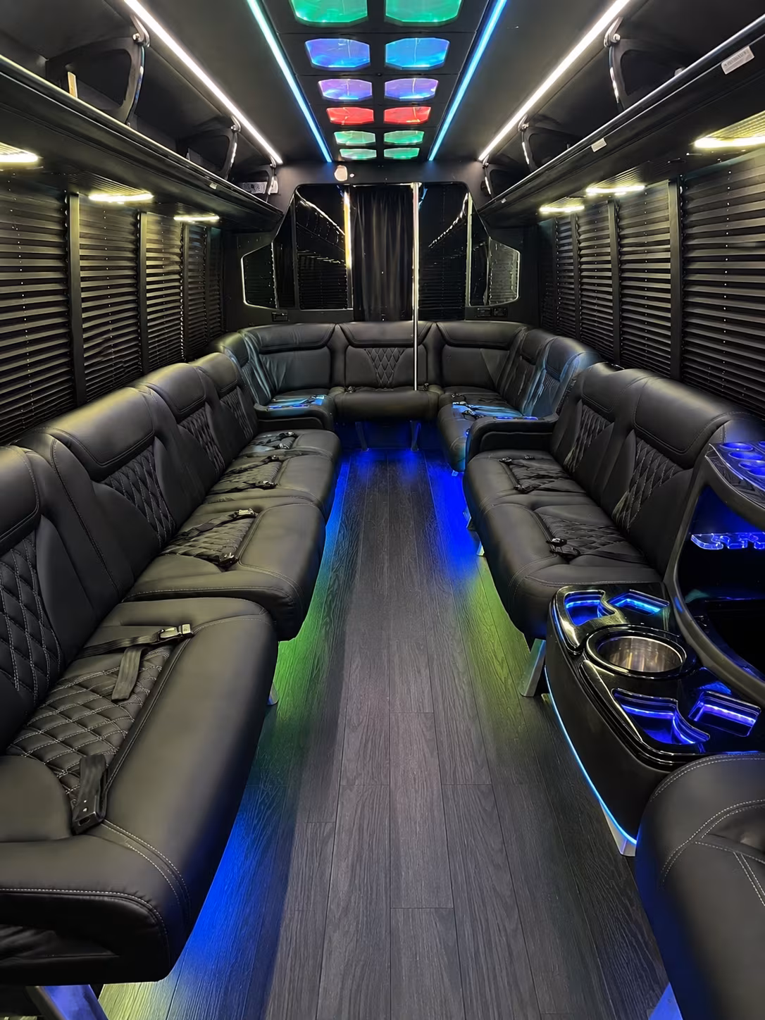 bellflower 20 passenger party bus interior