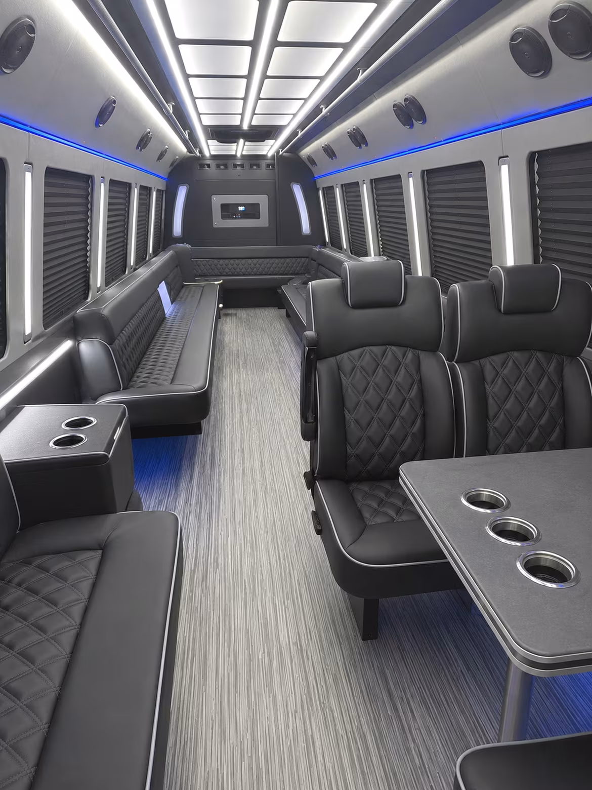 bellflower 25 passenger party bus inside