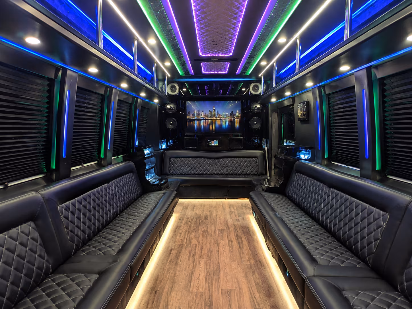 bellflower 25 passenger party bus interior