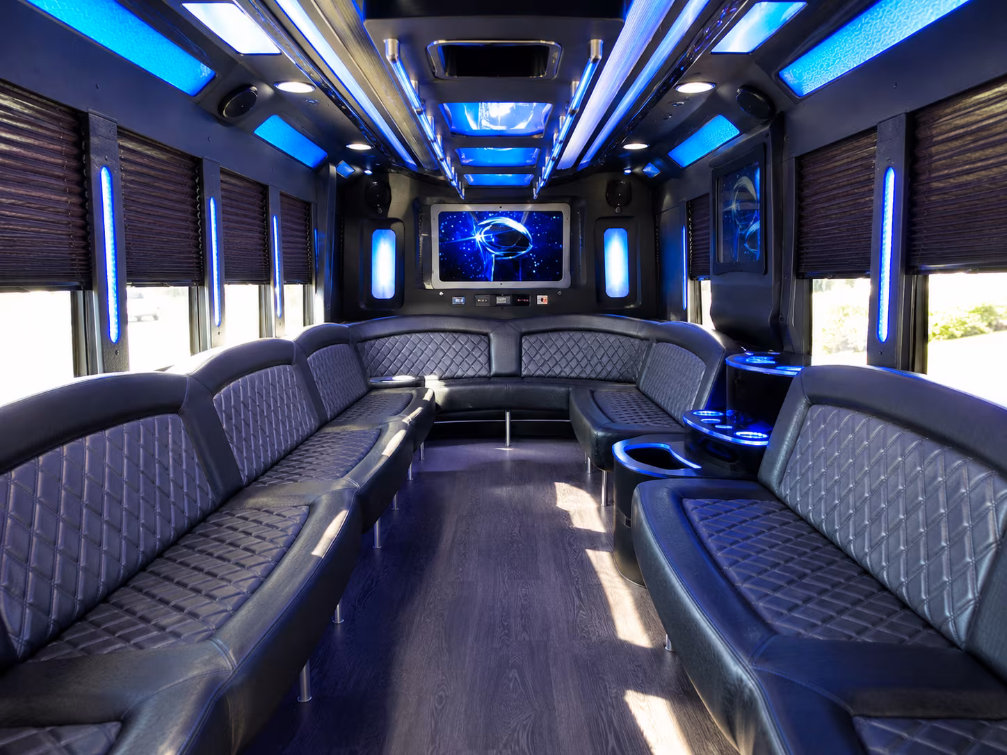 bellflower 28 passenger party bus inside