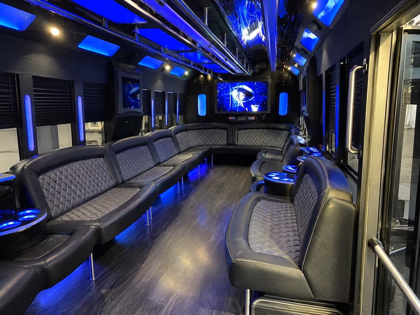 bellflower 28 passenger party bus interior