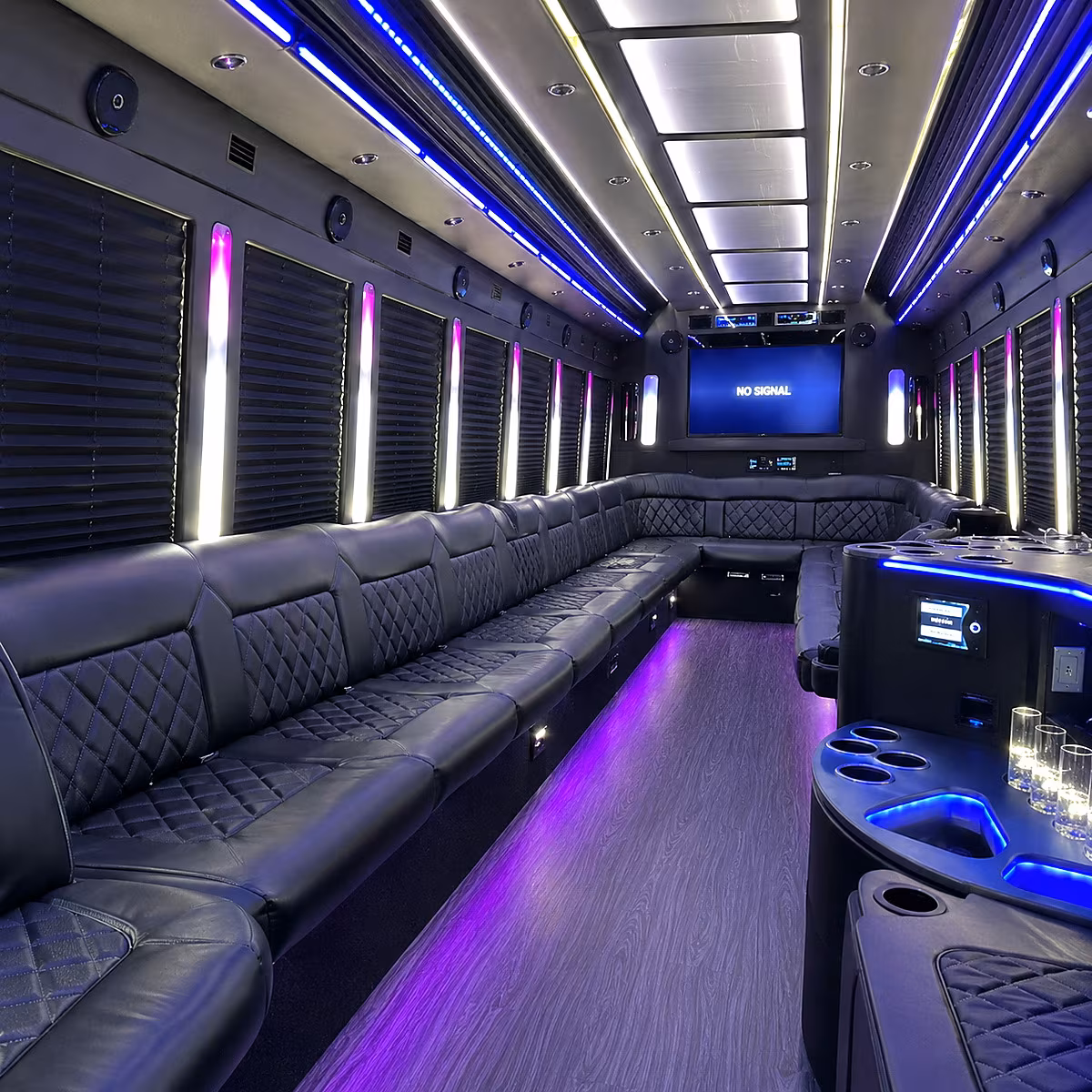 bellflower 30 passenger party bus inside
