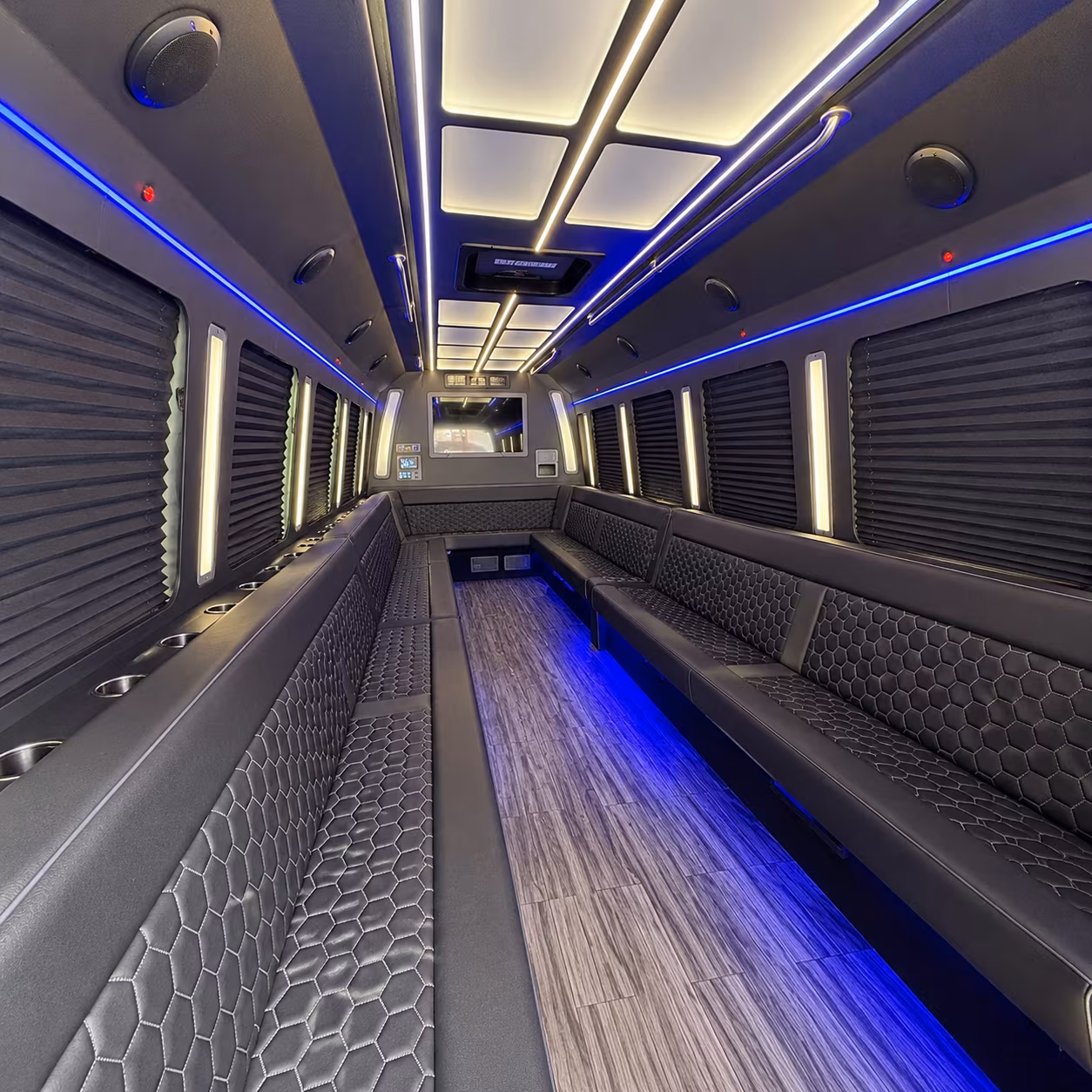 bellflower 30 passenger party bus interior