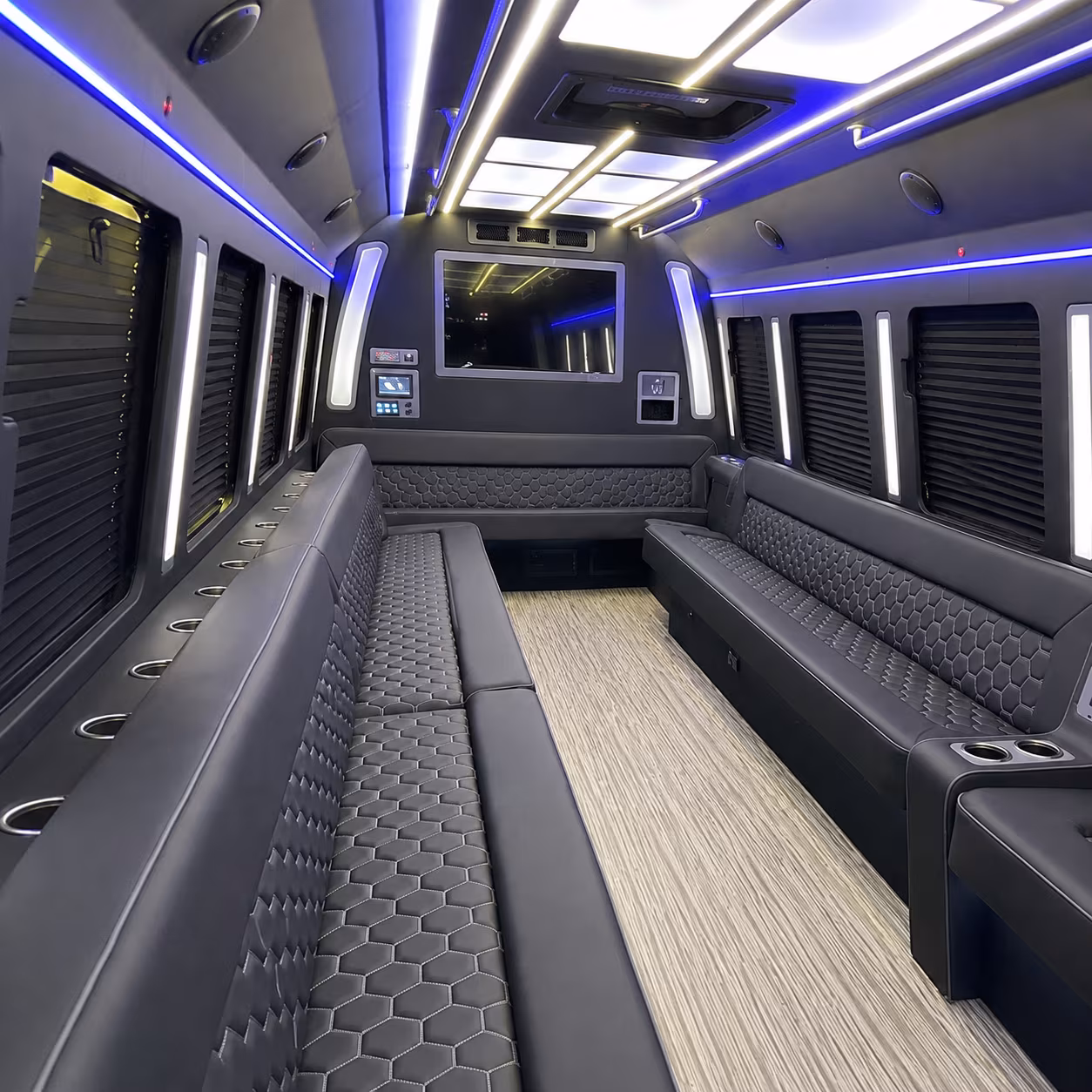 bellflower 40 passenger party bus inside