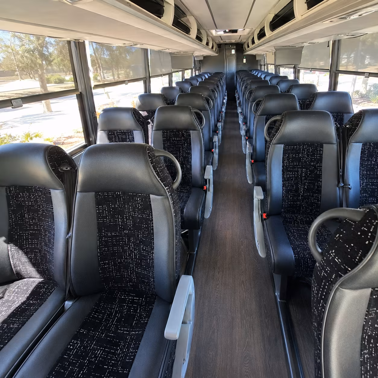 bellflower 56 passenger charter bus inside